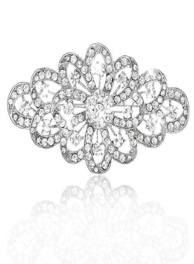 MBAIYO Broach for Wedding, Austrian Crystal Rhinestone Wedding Brooch 4 Inch Bridal Flower Ribbon Brooch for Women Formal Events Accessory - Image 1